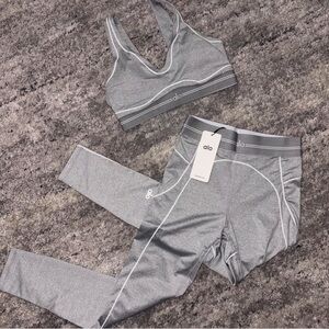 ALO Yoga Silver Gray Seamless Sports Bra & Leggings Set
